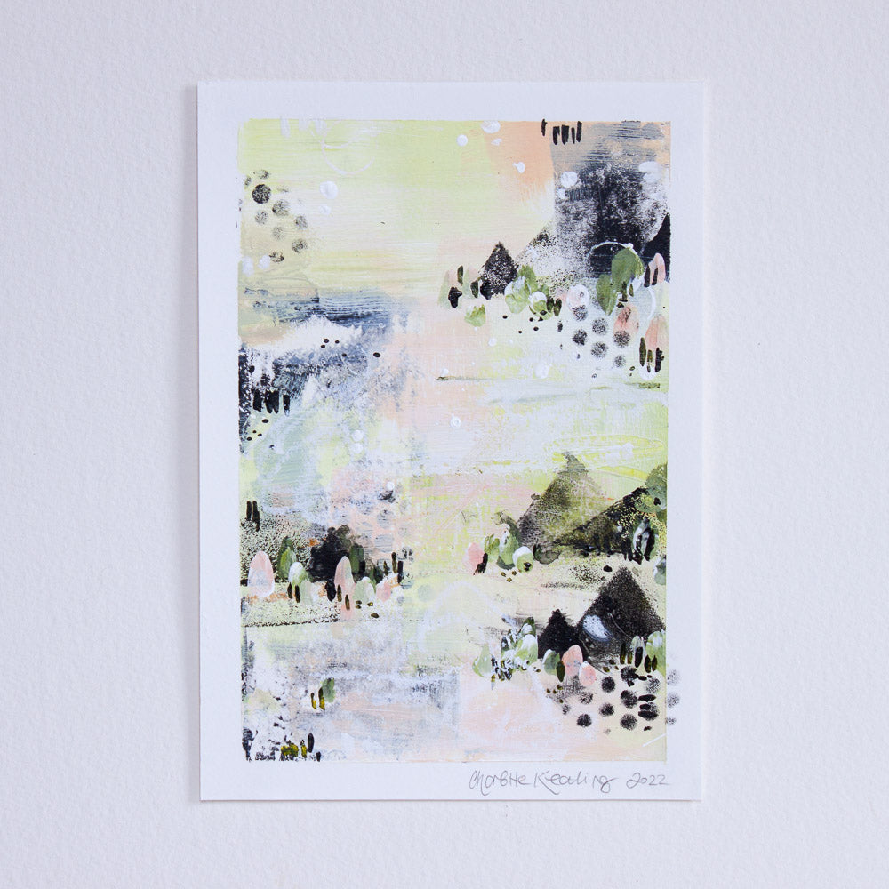 Quiet Courage 12 | Landscape Painting | Green Pink A5 Watercolour Paper