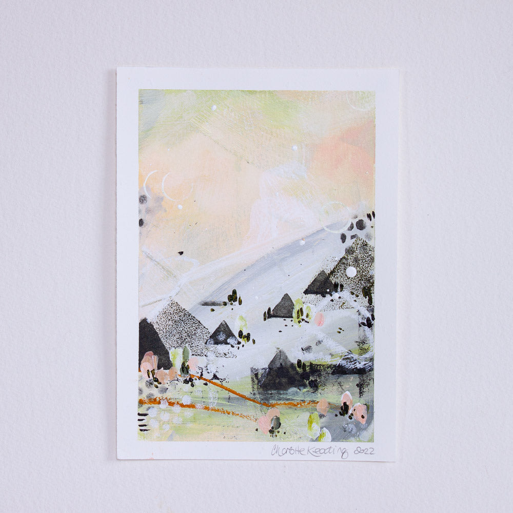 Quiet Courage 16 |Green Pink Landscape Painting | A5 Watercolour Paper