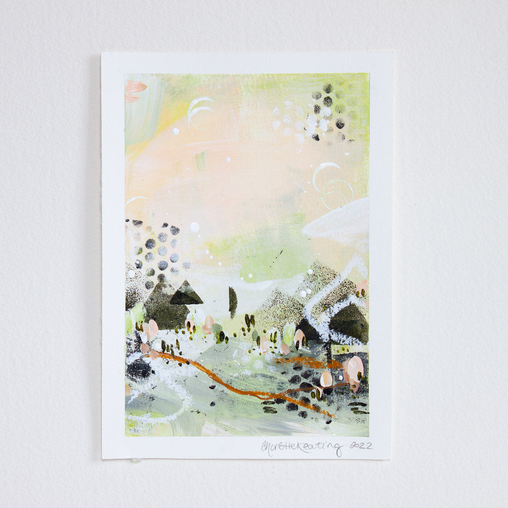 Quiet Courage 19 |Green Pink Landscape Painting | A5 Watercolour Paper