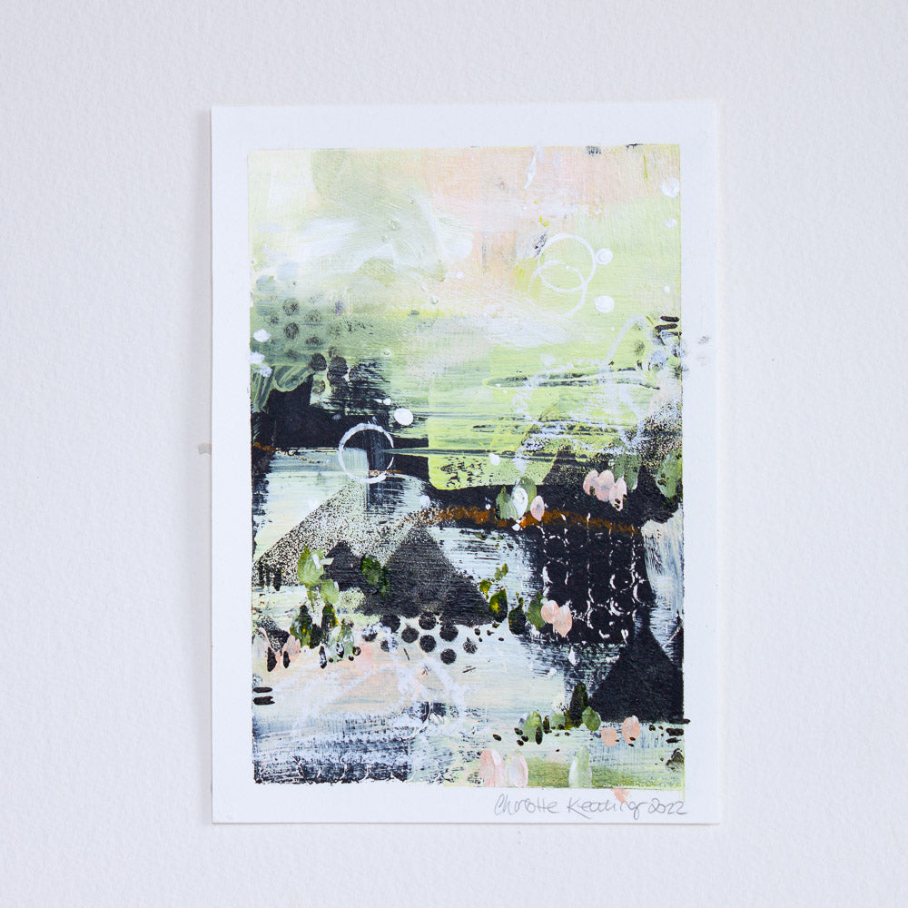 Quiet Courage 20 |Green Pink Landscape Painting | A5 Watercolour Paper