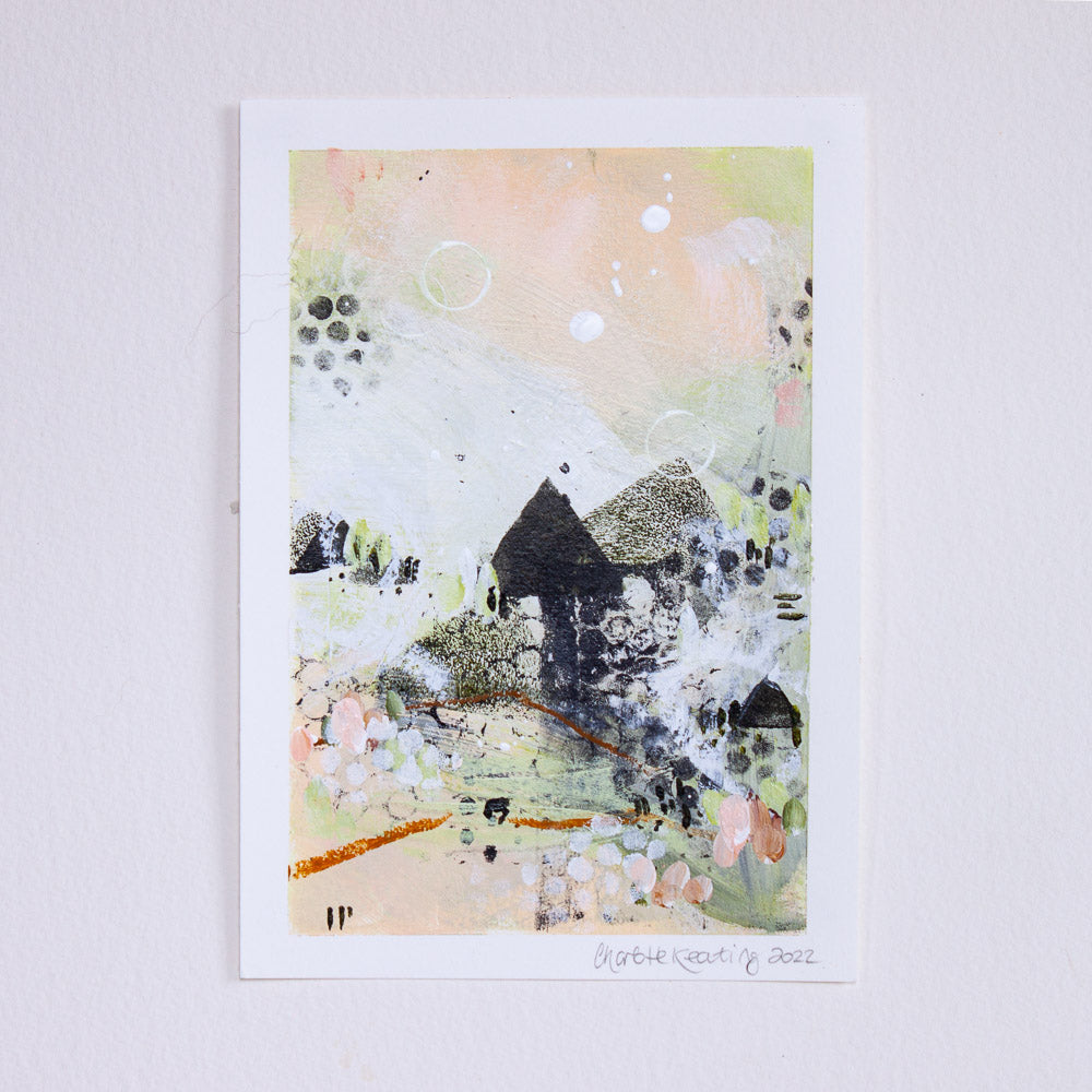 Quiet Courage 21 |Green Pink Landscape Painting | A5 Watercolour Paper