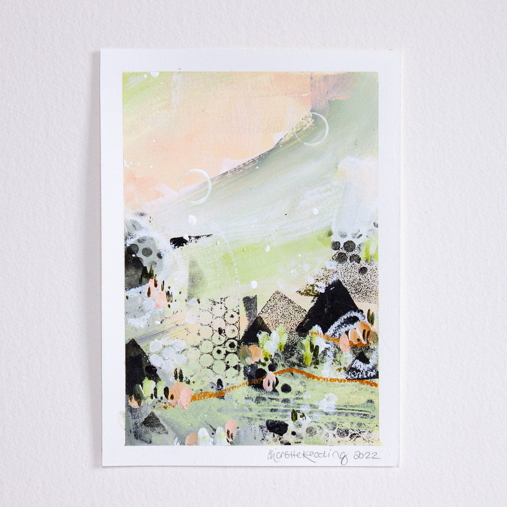 Quiet Courage 22 |Green Pink Landscape Painting | A5 Watercolour Paper