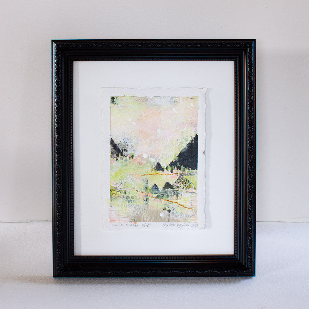 Quiet Courage 11 | Landscape Painting | Green Pink A5 Deckled Edge