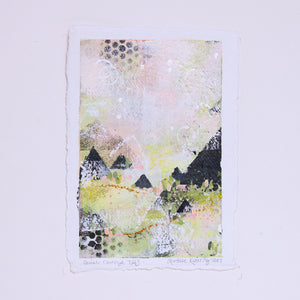 Quiet Courage 7 | Landscape Painting | Green Pink A5 Deckled Edge