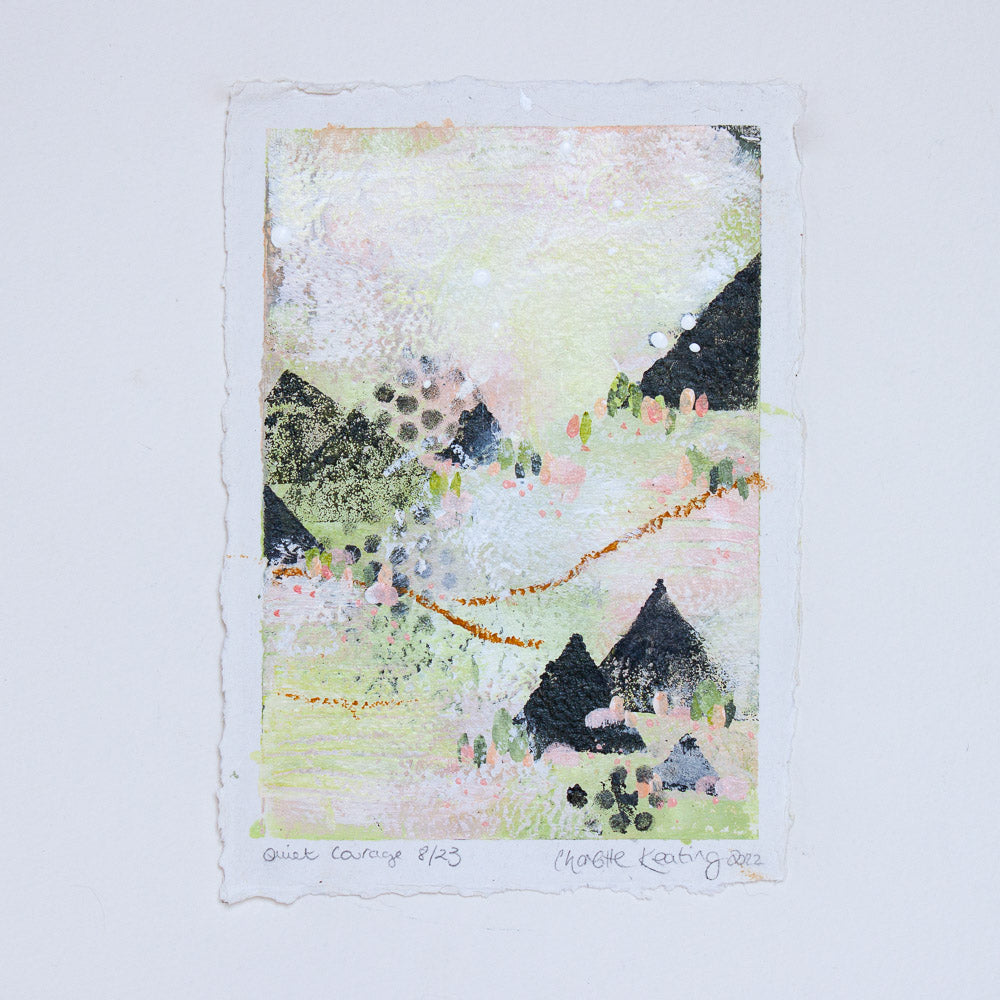 Quiet Courage 8 | Landscape Painting | Green Pink A5 Deckled Edge