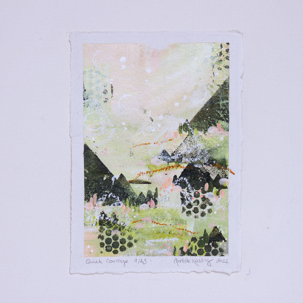 Quiet Courage 9 | Landscape Painting | Green Pink A5 Deckled Edge