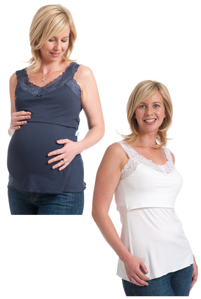 Twin Pack Navy White Soft Scoop Nursing Vest
