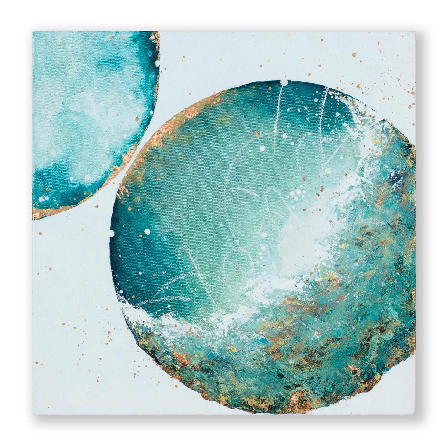 Veridgris | Copper Verdigris  moon painting 50cm x 50cm