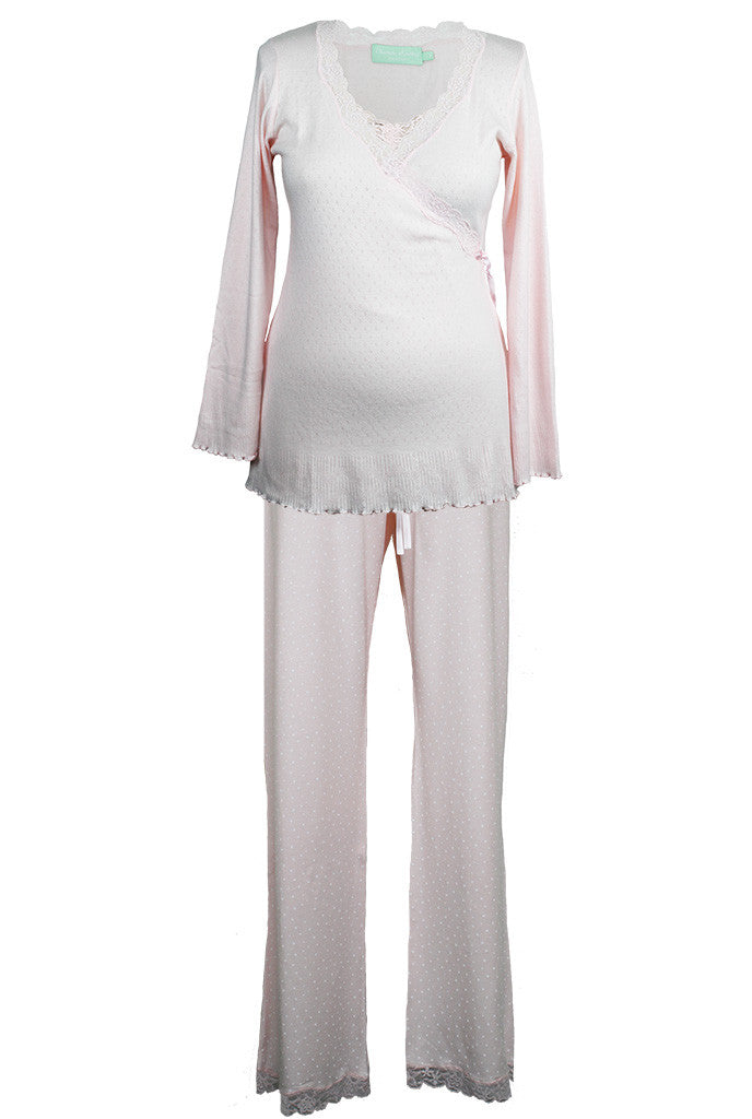 3 piece nursing maternity pyjama set in blush pink