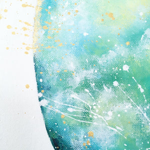 Expansion| Framed Green Blue Cloud Moon Painting 40cm x 40cm