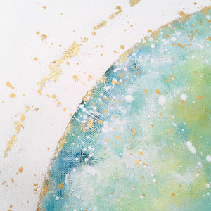Expansion| Framed Green Blue Cloud Moon Painting 40cm x 40cm