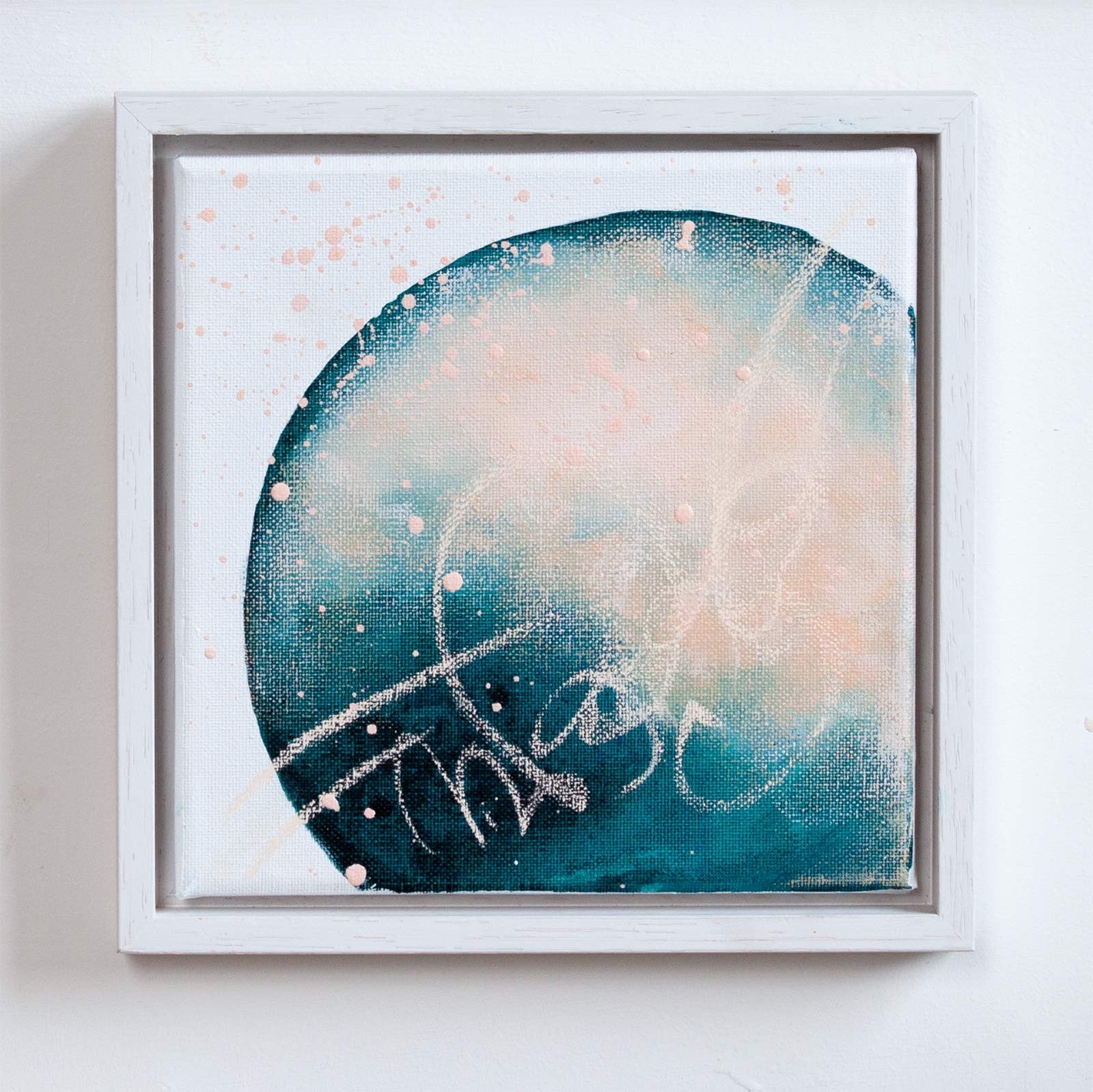 Rebirth | moon painting in petrol green blue peach