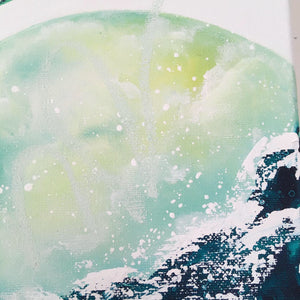 Leap of Faith | Green Earth Ocean Moon Painting 20cm x 20cm