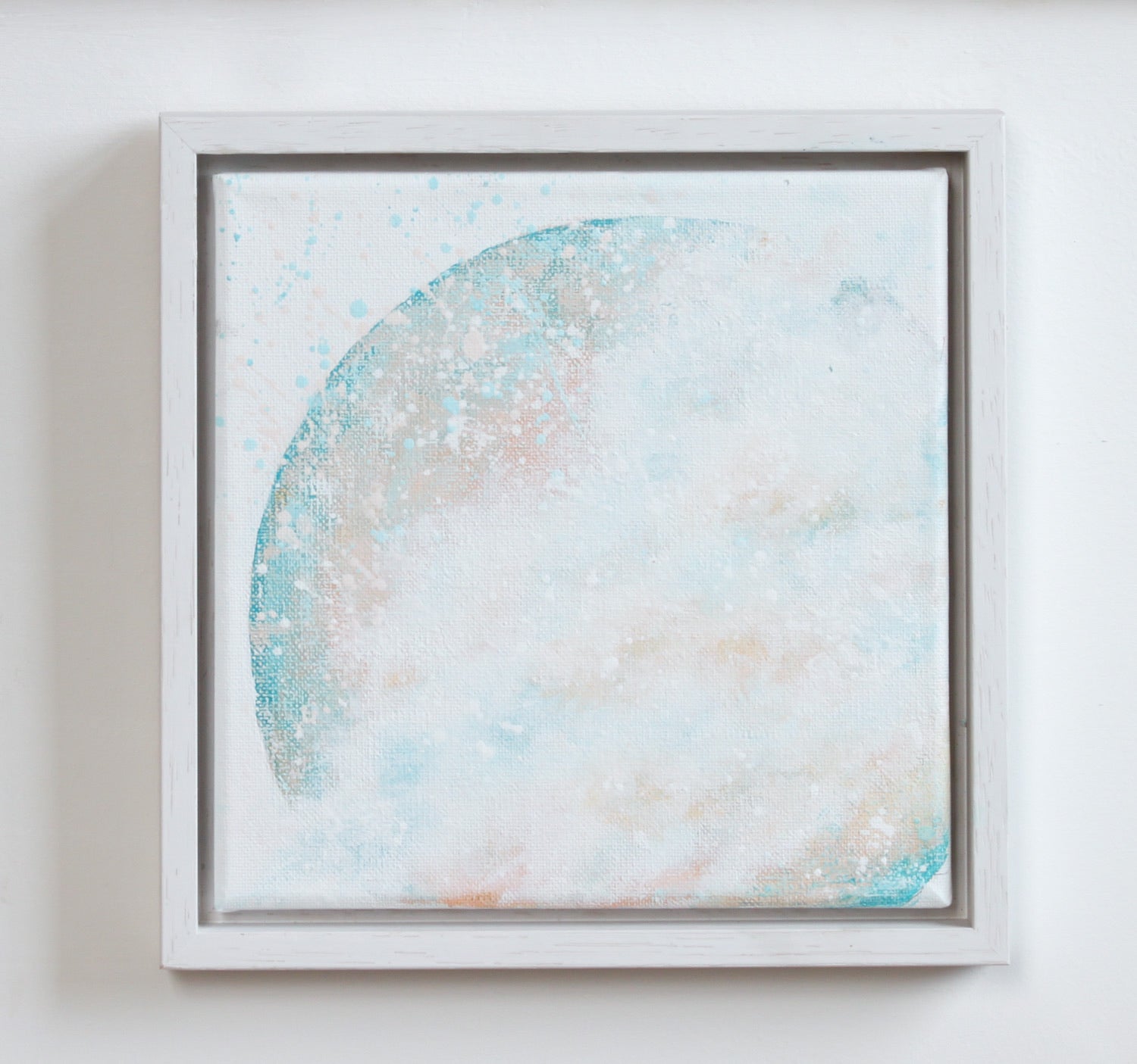 Amidst Framed 24cm moon painting in turquoise peach