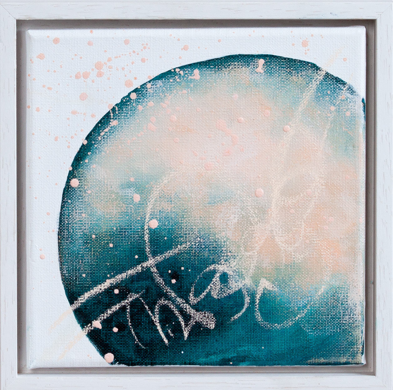 Rebirth | moon painting in petrol green blue peach