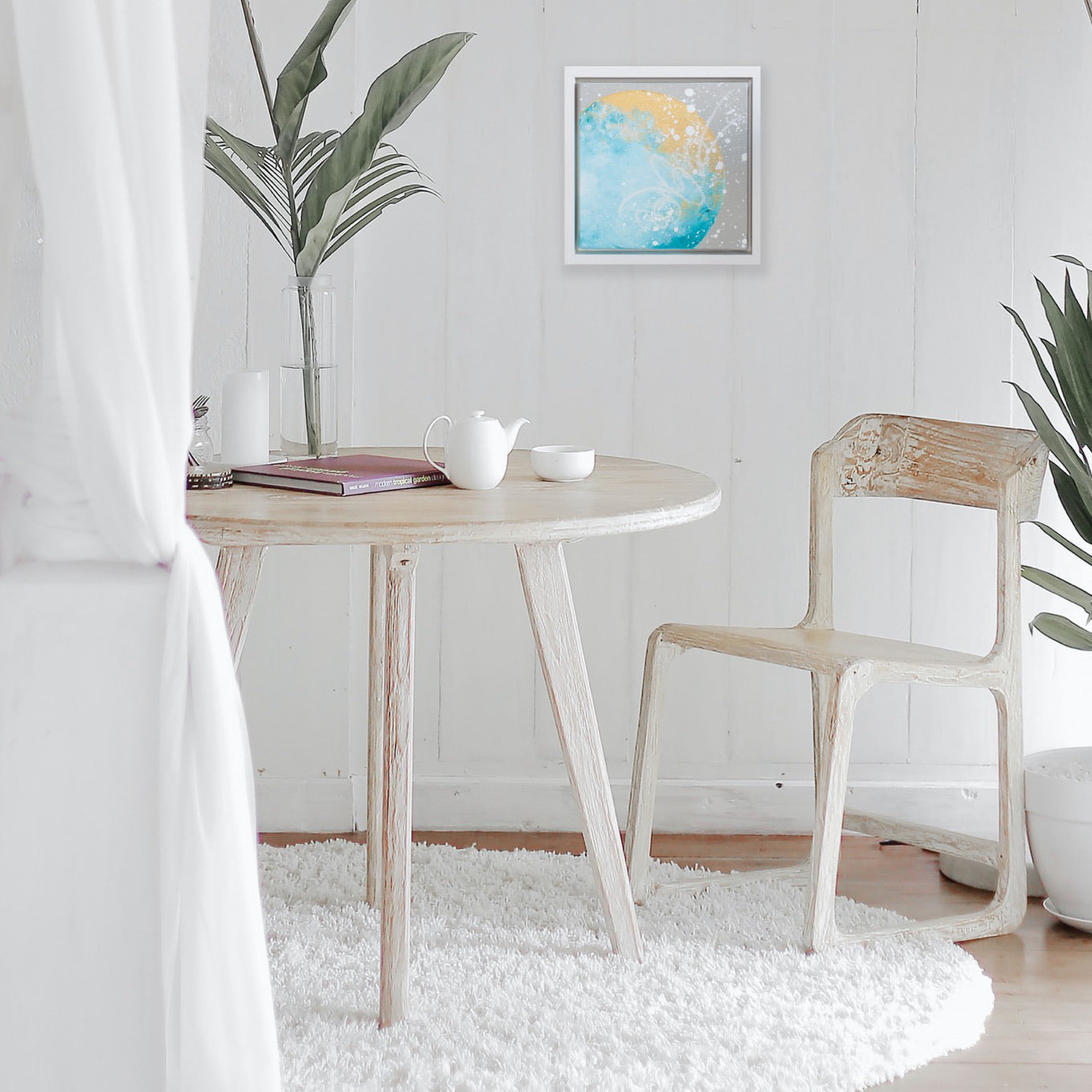 Astraea Moonbathing Moon painting in turquoise gold 20cm x 20cm