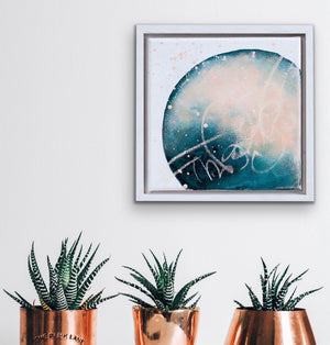 Rebirth | moon painting in petrol green blue peach