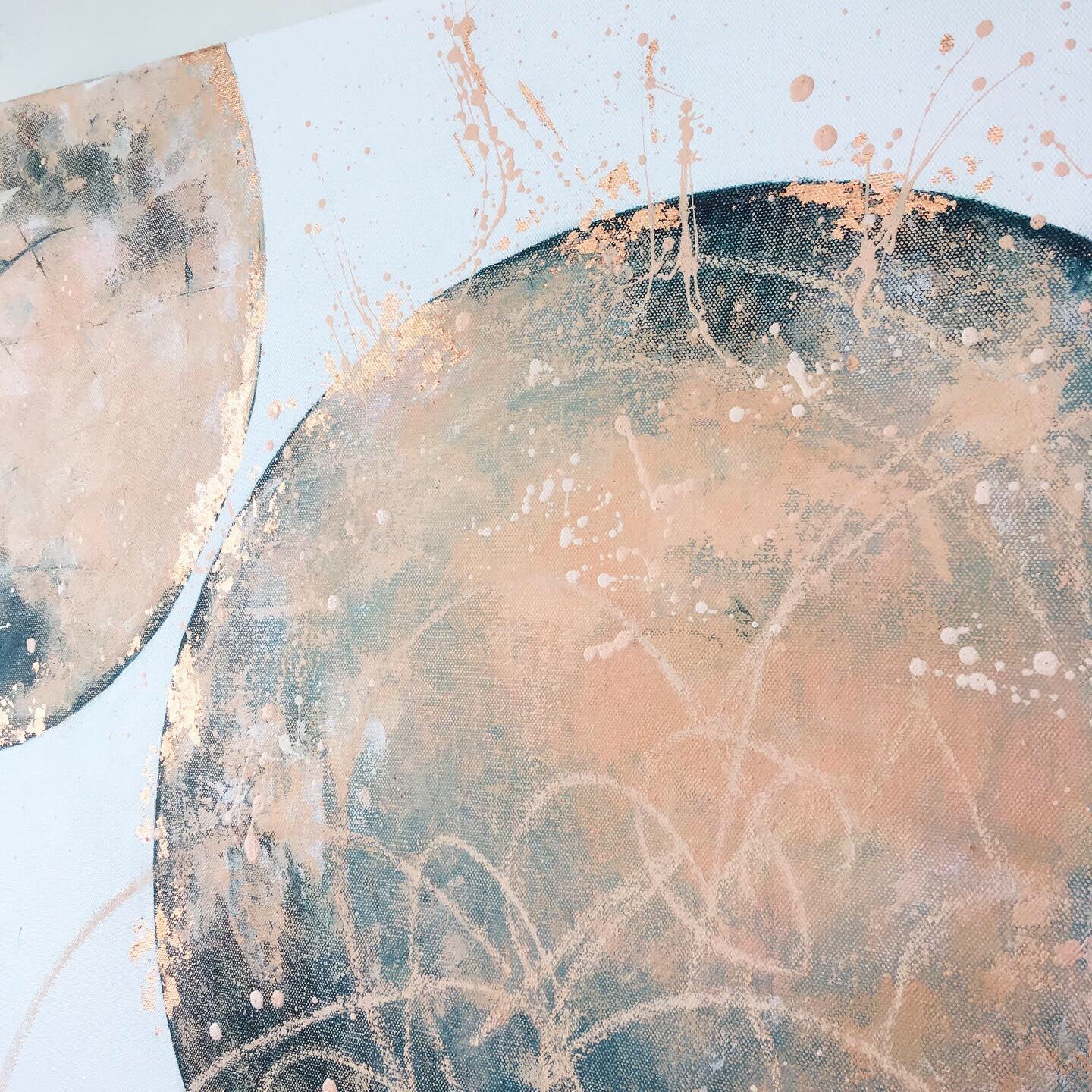 Moonscape #116 | Mer Lunaires Series | Abstract painting moon petrol green blue peach