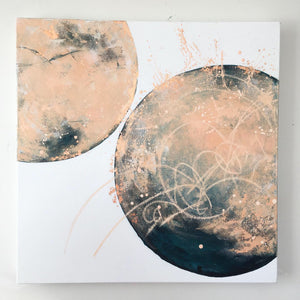 Moonscape #116 | Mer Lunaires Series | Abstract painting moon petrol green blue peach