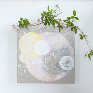 Delight Moon Painting on Raw Linen Canvas 30cm x 30cm
