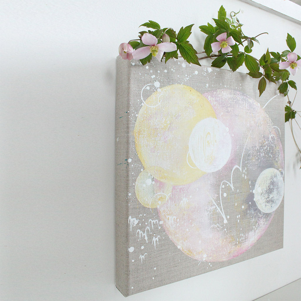 Delight Moon Painting on Raw Linen Canvas 30cm x 30cm